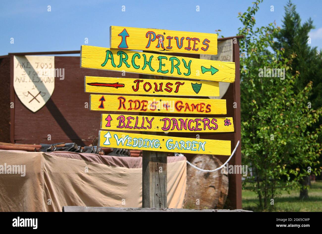Renaissance Faire Signpost for jousting, bellydancers an wedding venue