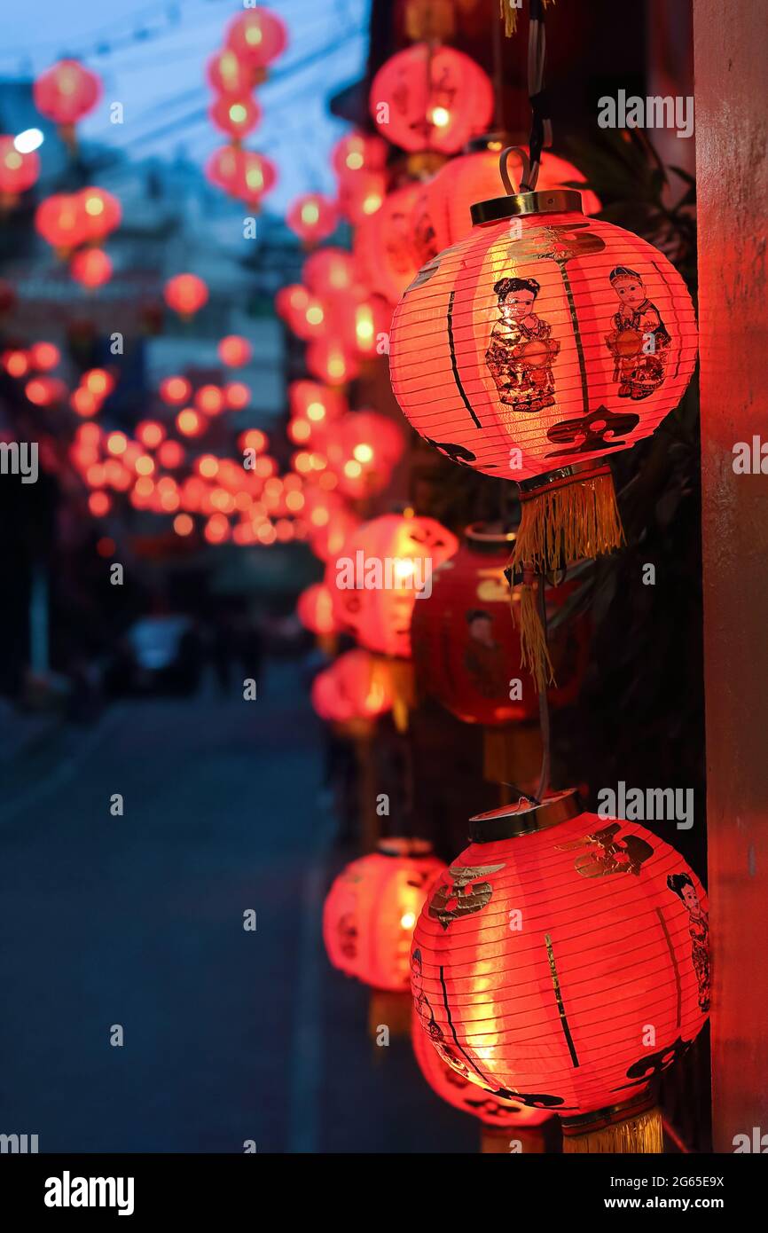 Chinese new year lanterns with blessing text mean happy ,healthy and