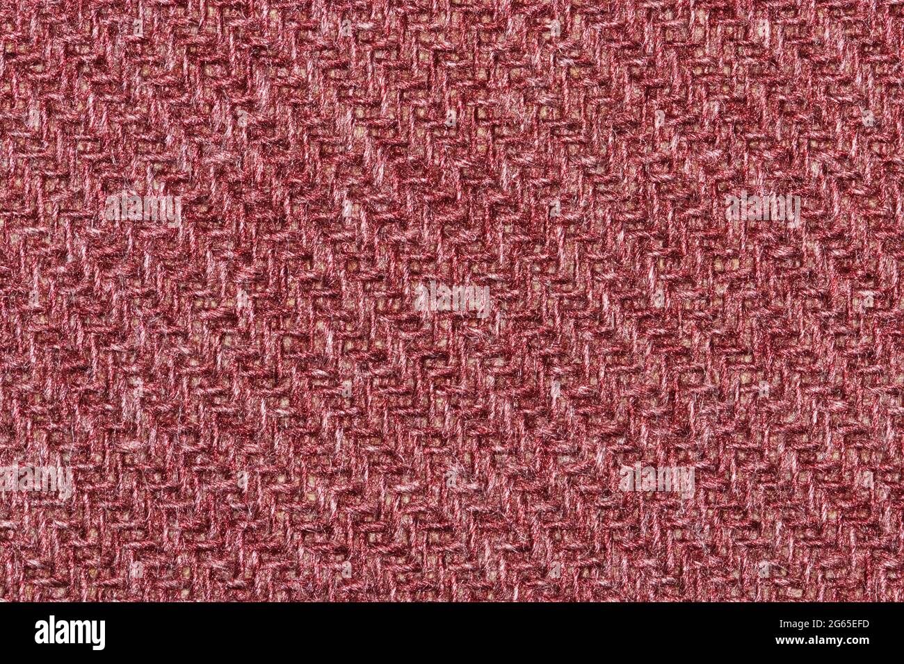 Blush Red woven wool pattern texture, macro flat lay fabric color swatch sample. Stock Photo