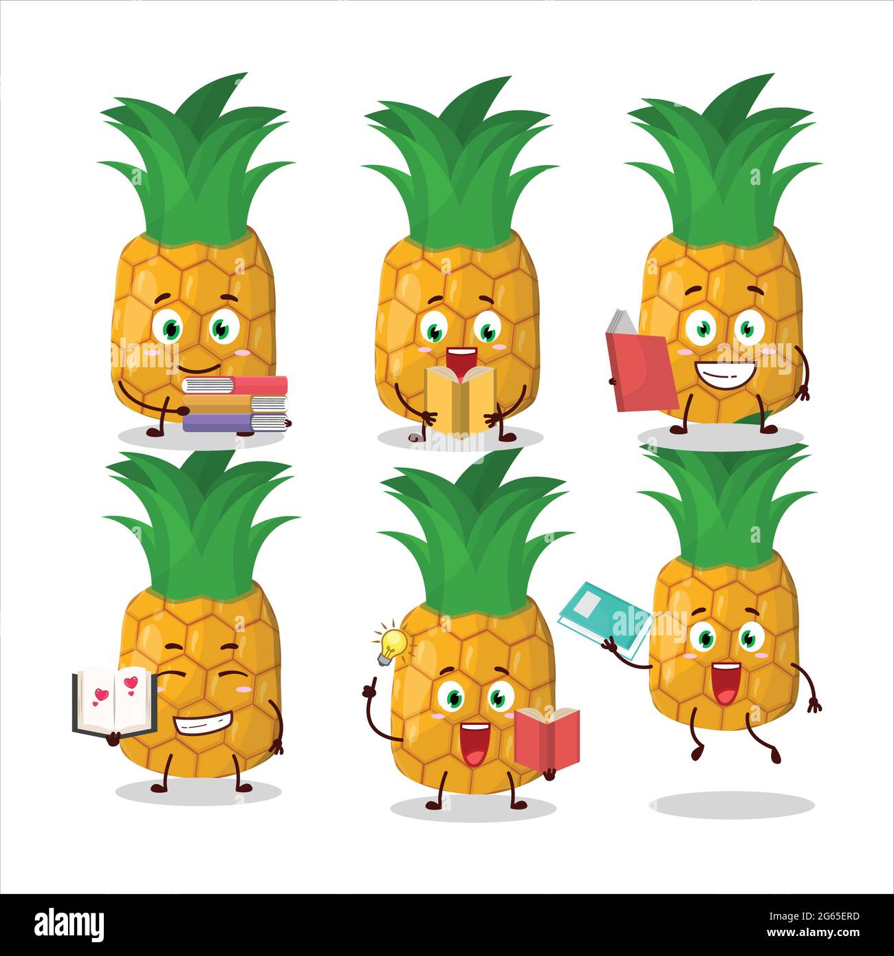A picture of pineapple cartoon character concept reading an amusing