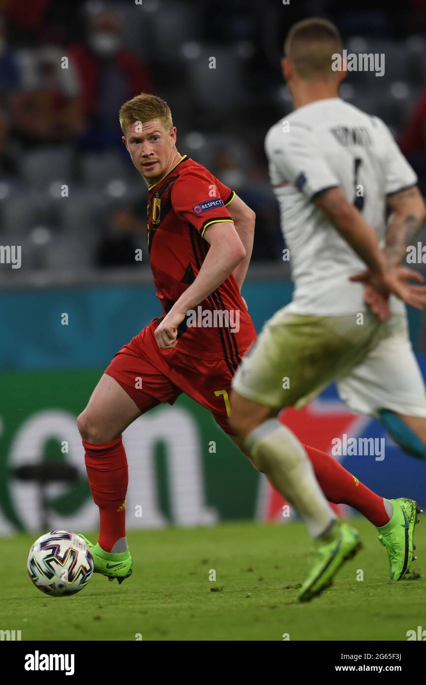 Munchen, Germany. 2nd July 2021. Kevin De Bruyne (Belgium) during the Uefa 'European Championship 2020 Quarter-finals match between Belgium 1-2 Italy at Allianz Arena on July 02, 2021 in Munchen, Germany. Credit: Maurizio Borsari/AFLO/Alamy Live News Stock Photo