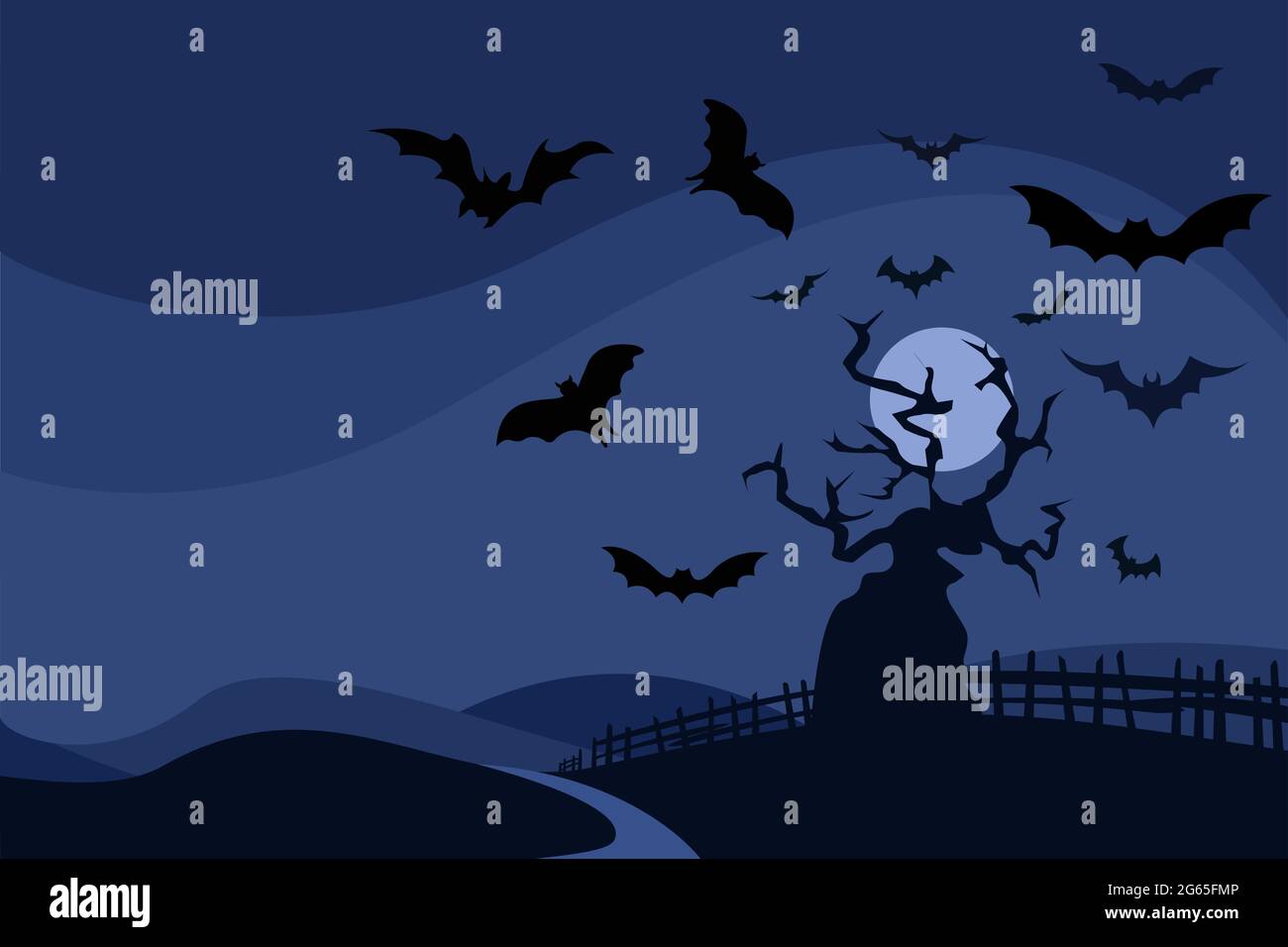 Bats flying around a haunted house on a full moon night . A Halloween concept Stock Vector Image