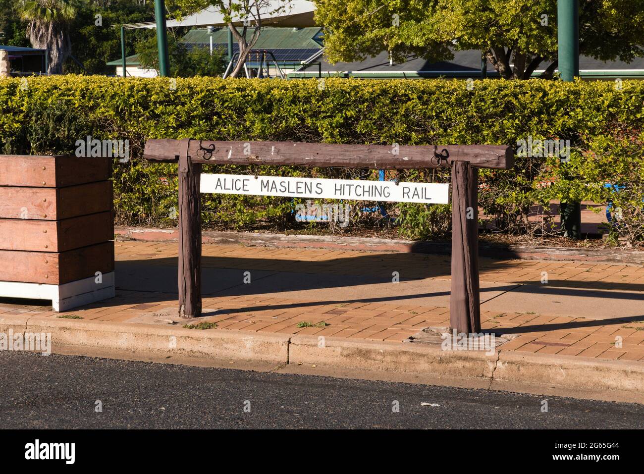 The Alice Maslen's Hitching Rail is located in the main street of Eidsvold Queensland Australia Stock Photo