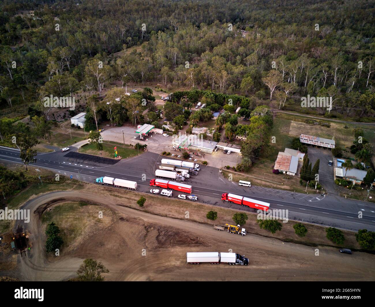 Aerial of the Puma Roadhouse at Gin Gin Queensland Australia Stock Photo -  Alamy