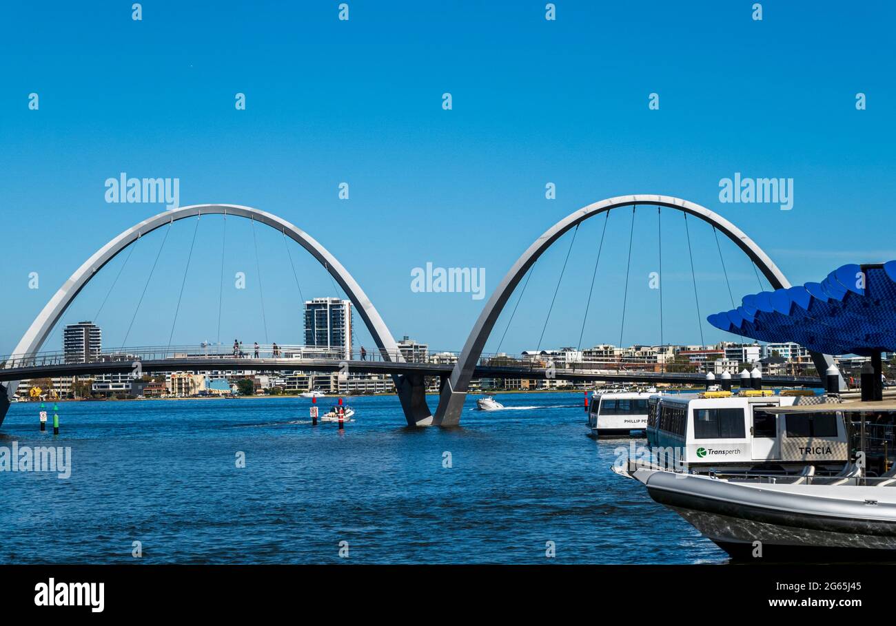 Elizabeth Quay Bridge, suspension bridge, Perth Western Australia Stock
