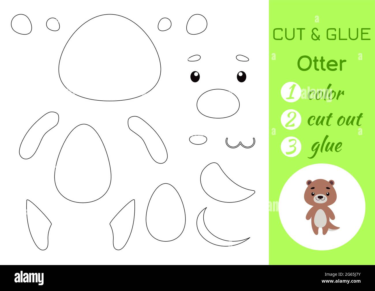 Color, cut and glue paper little otter. Cut and paste crafts activity