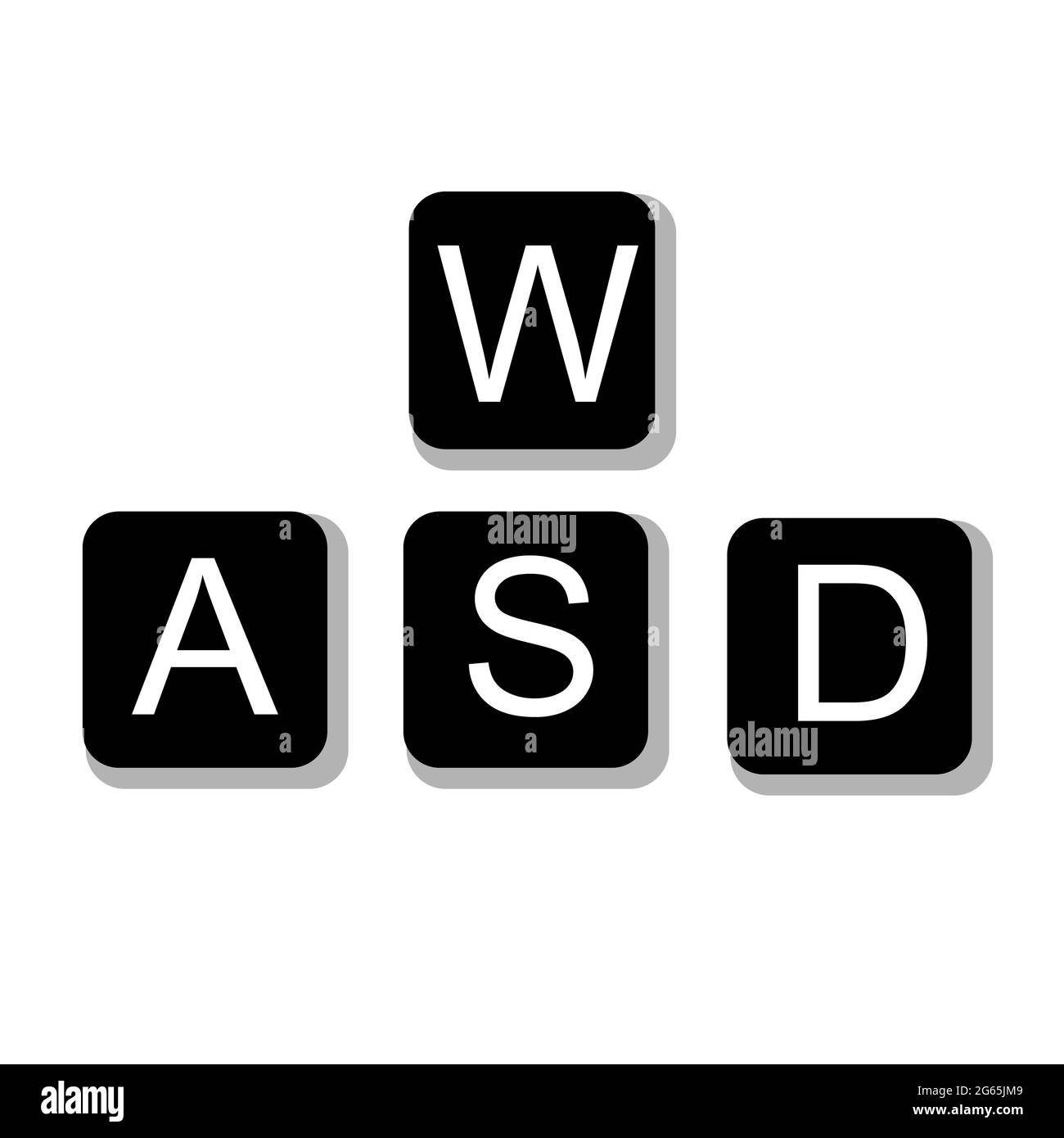 W A S D keys icon on white background. game control keyboard buttons. Alphabetic block sign. flat style. Stock Photo
