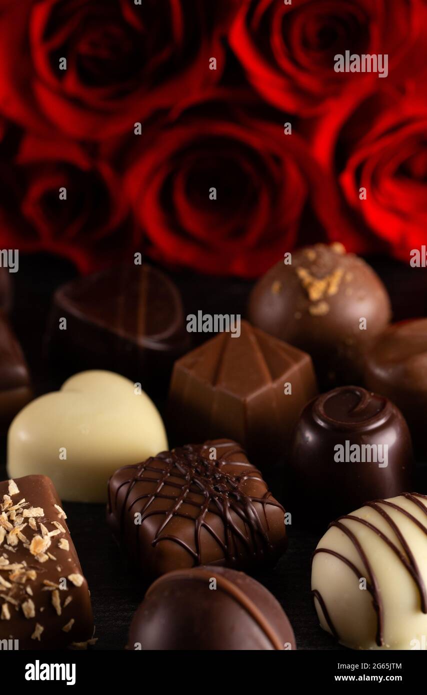 Chocolates and Roses A Perfect Combination for the Woman You Love Stock
