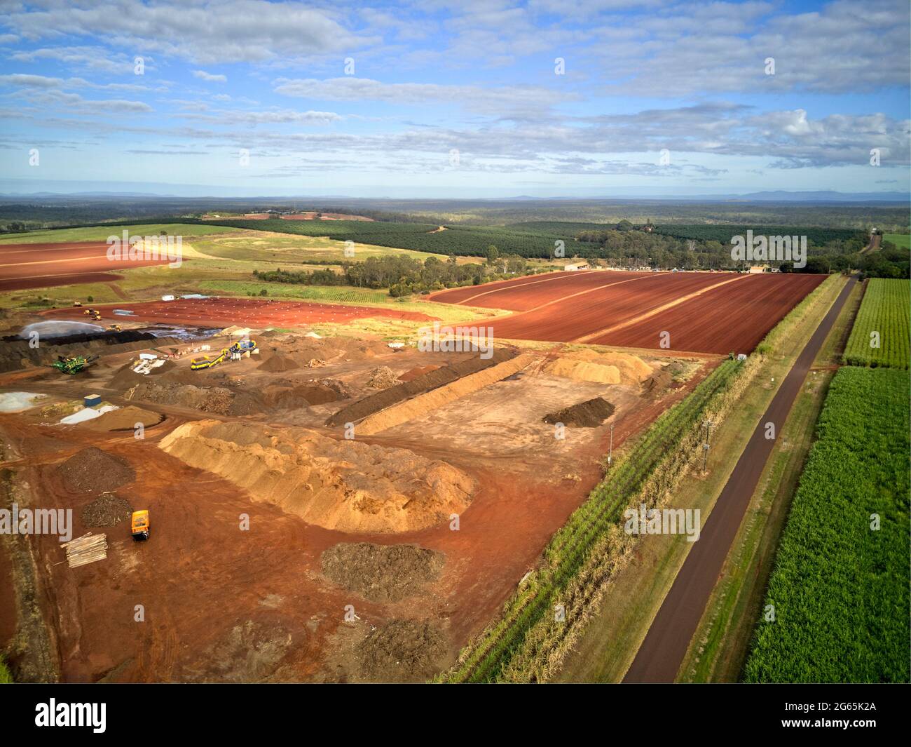 Aerial of green waste composting site Oreco Group at Isis Central near Childers Queensland Australia Stock Photo