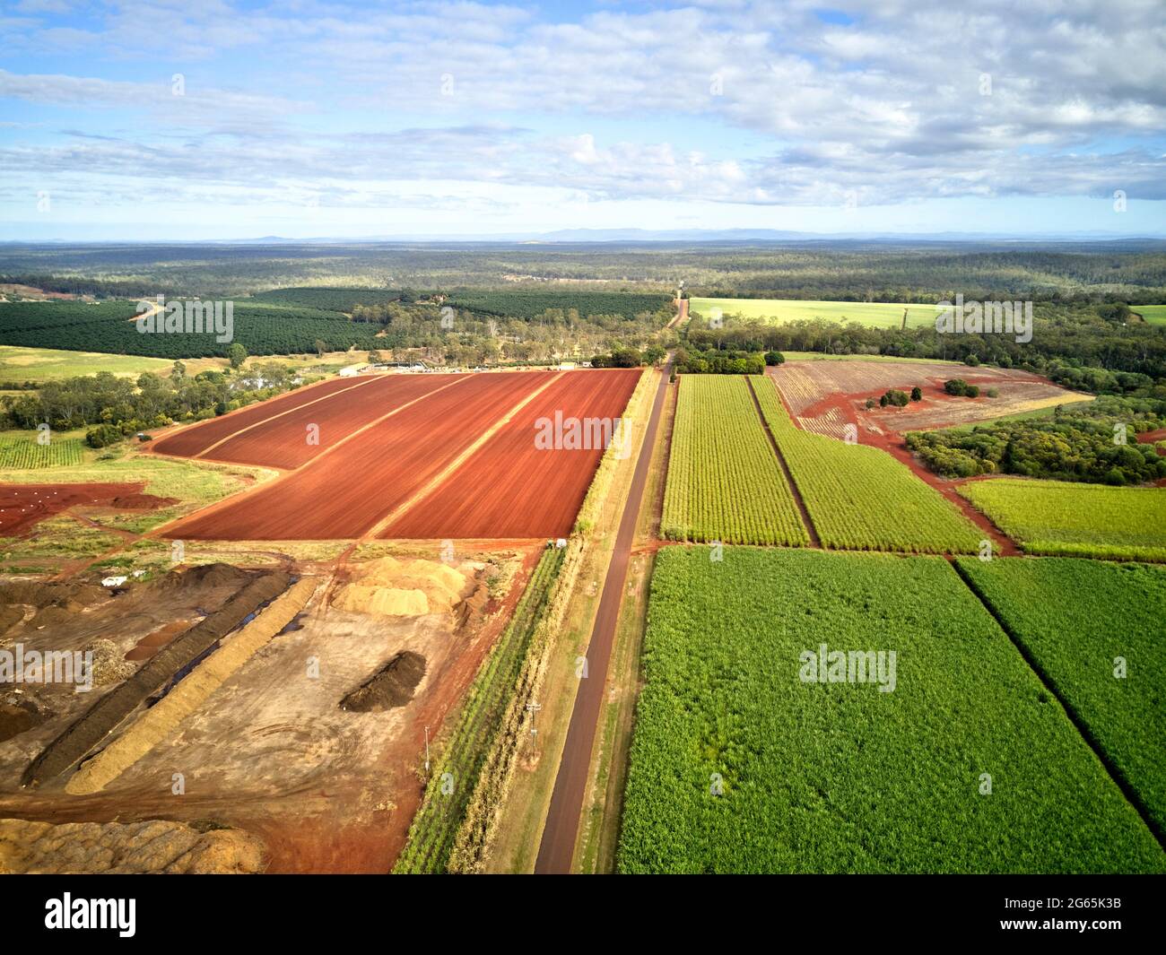 Aerial of sugar cane fields growing at Isis Central near Childers Queensland Australia Stock Photo