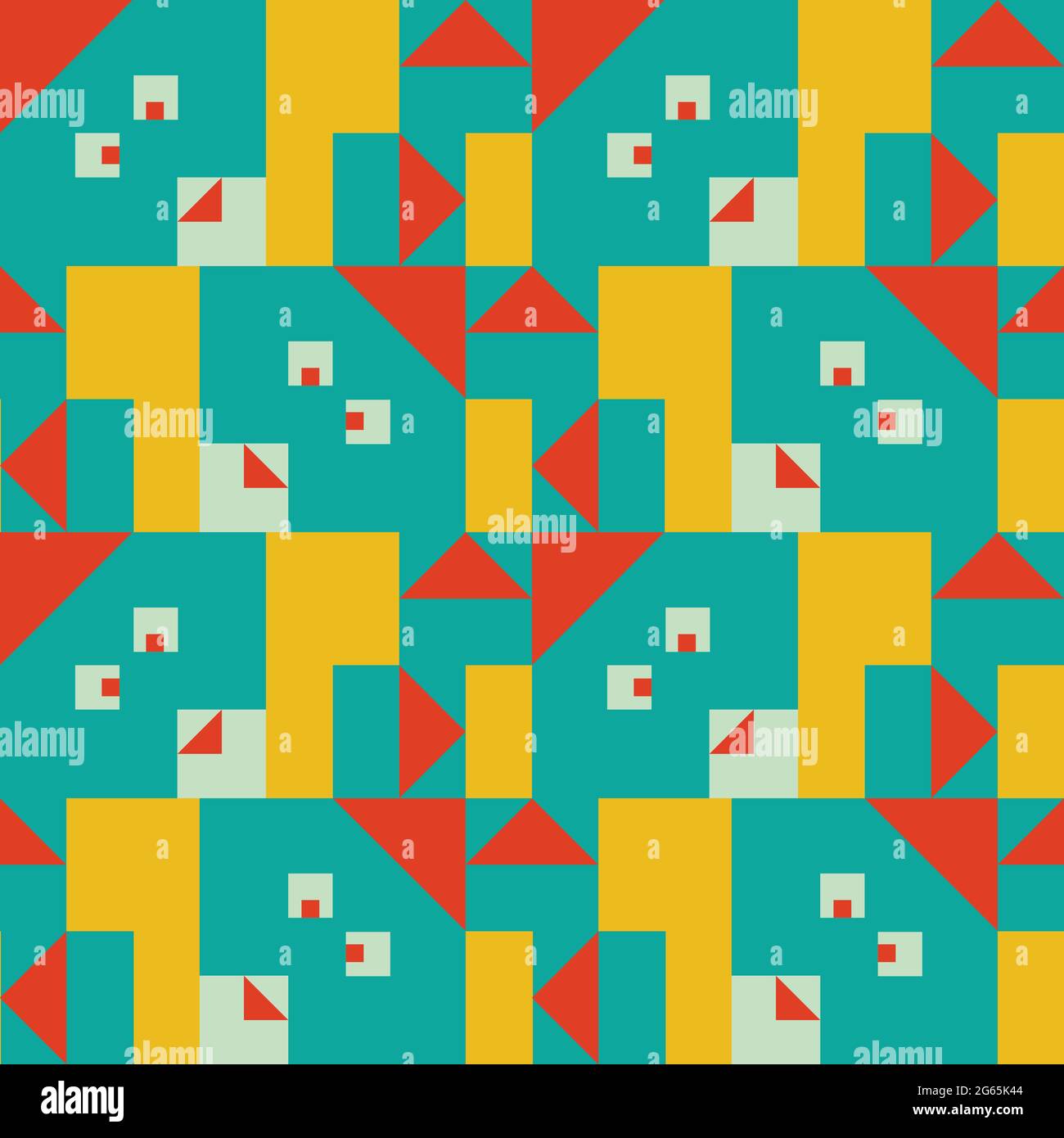 Seamless vector pattern with geometrical animal head on bright yellow background. Simple square bunny wallpaper design for children. Stock Vector