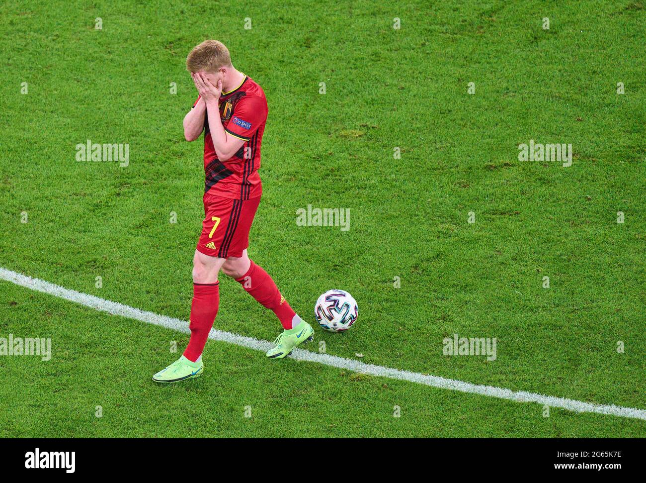 Kevin DE BRUYNE, Belgium Nr.7 sad in the quarterfinal match BELGIUM - ITALY  at the football UEFA European Championships 2020 in Season 2020/2021 on July 02, 2021  in Munich, Germany. © Peter Schatz / Alamy Live News Stock Photo