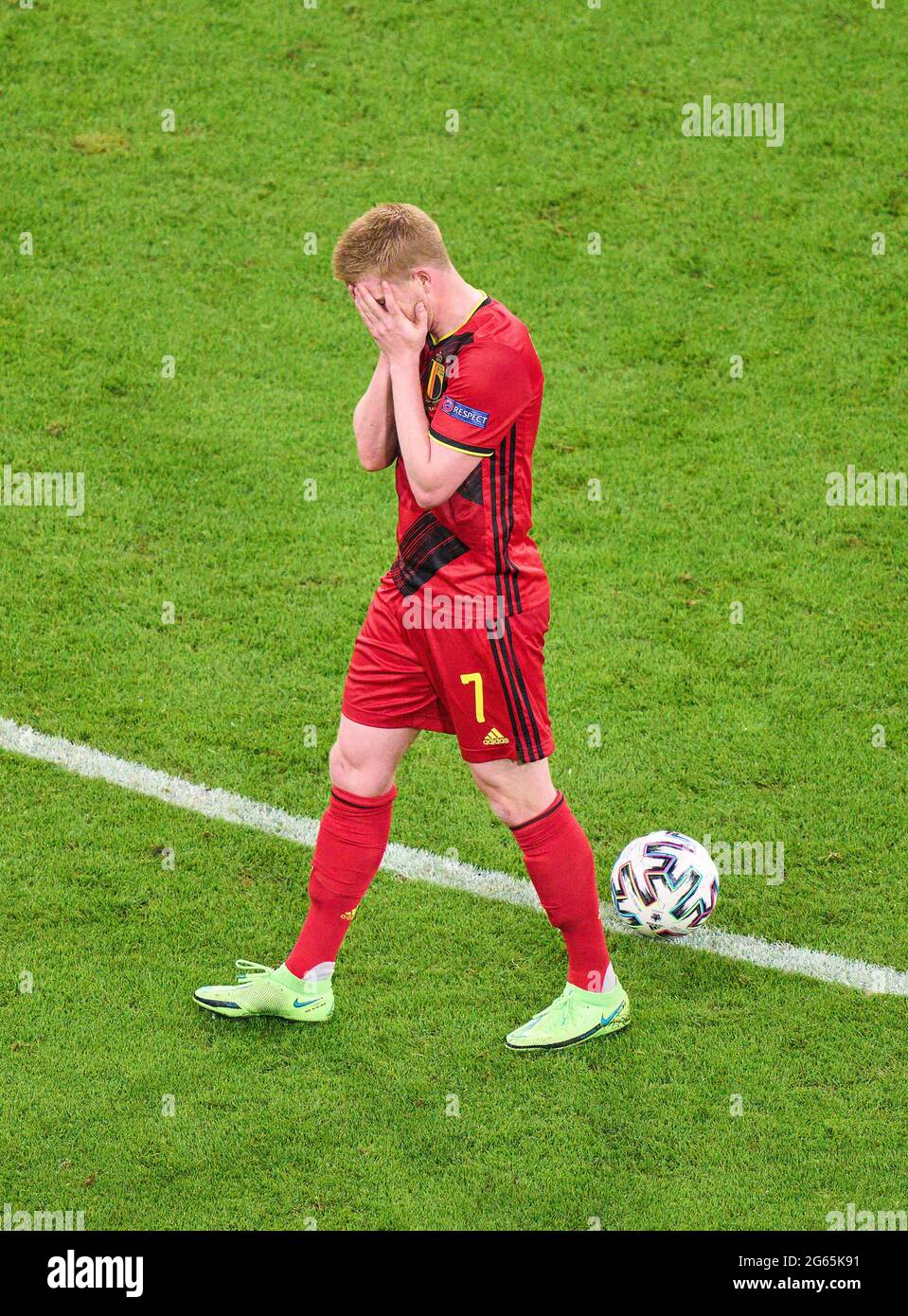 Kevin DE BRUYNE, Belgium Nr.7 sad  in the quarterfinal match BELGIUM - ITALY  at the football UEFA European Championships 2020 in Season 2020/2021 on July 02, 2021  in Munich, Germany. © Peter Schatz / Alamy Live News Stock Photo