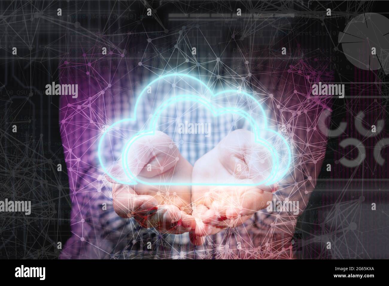 persons hand hold glowing cloud, data information digital storage concept Stock Photo