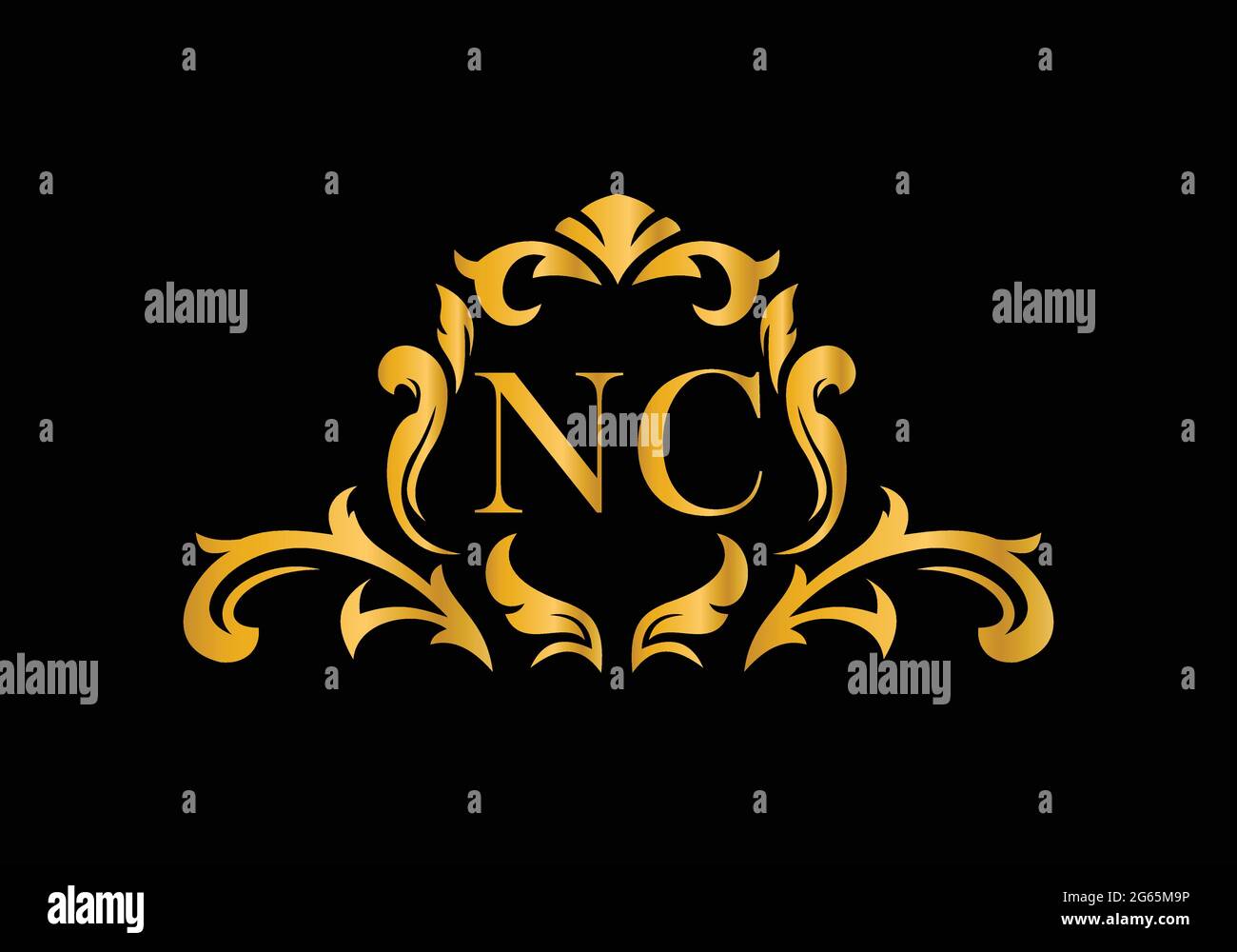 Luxury Alphabet letters NC. Golden Floral alphabet . Monogram initials ...