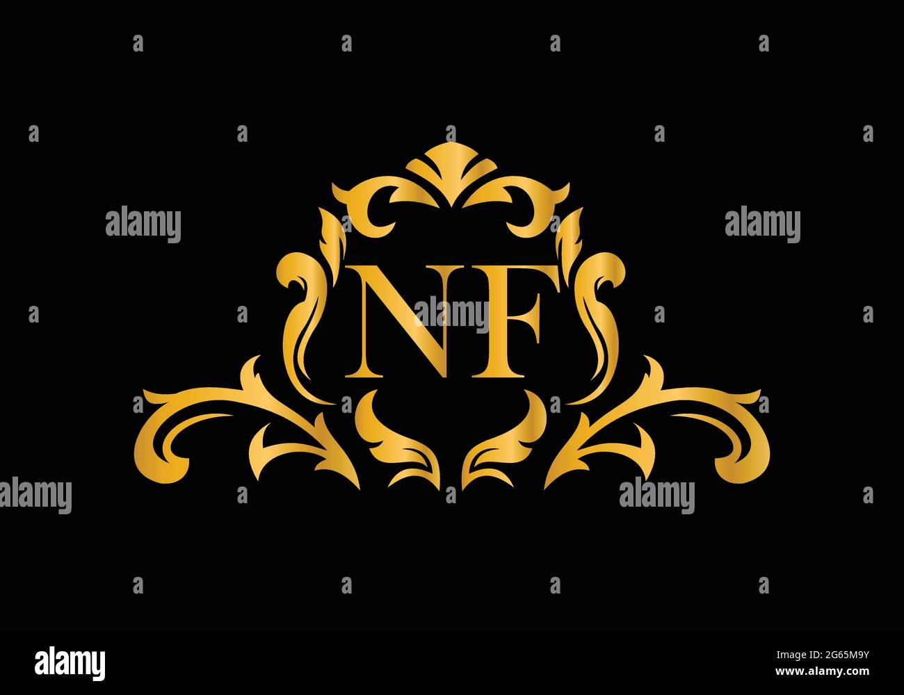 Luxury Alphabet letters NF. Golden Floral alphabet . Monogram initials perfectly for wedding invitations, greeting card, logo, and other design. Stock Vector