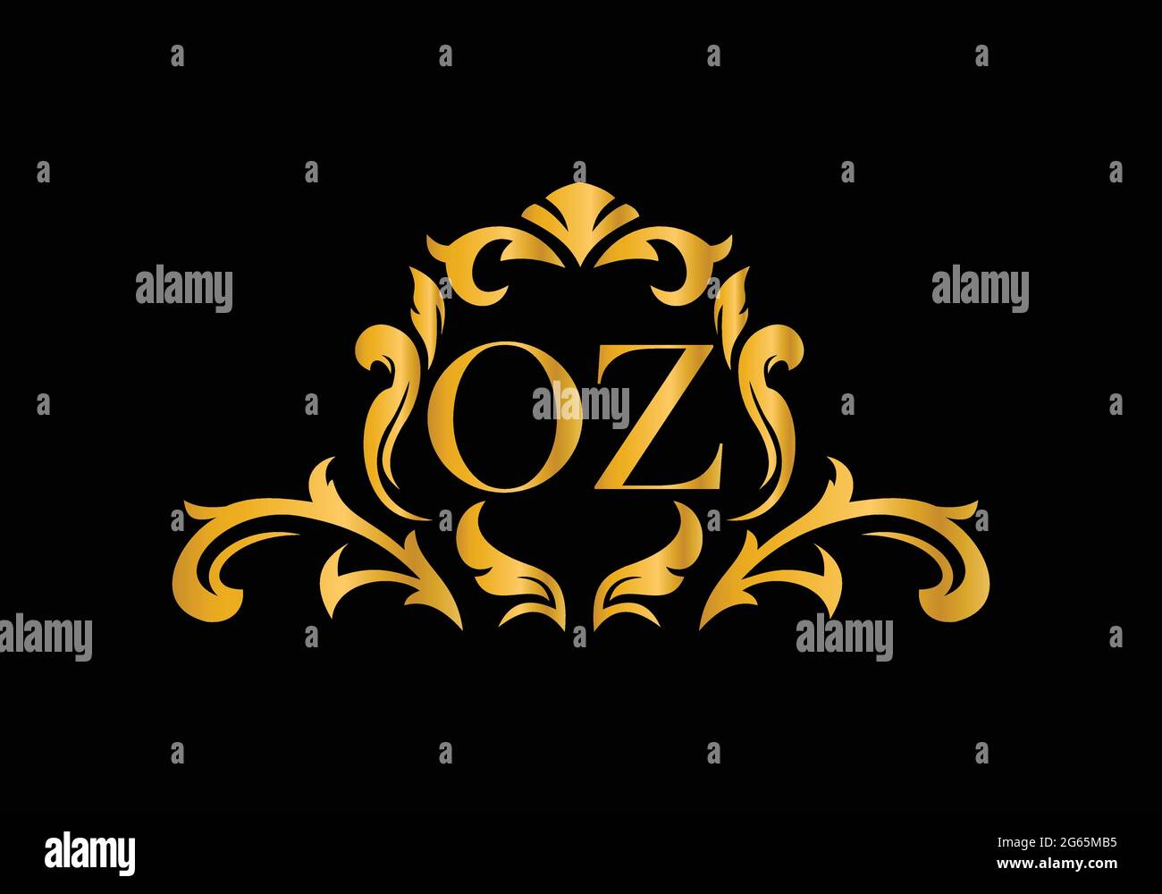 Luxury Alphabet letters OZ. Golden Floral alphabet . Monogram initials perfectly for wedding invitations, greeting card, logo, and other design. Stock Vector