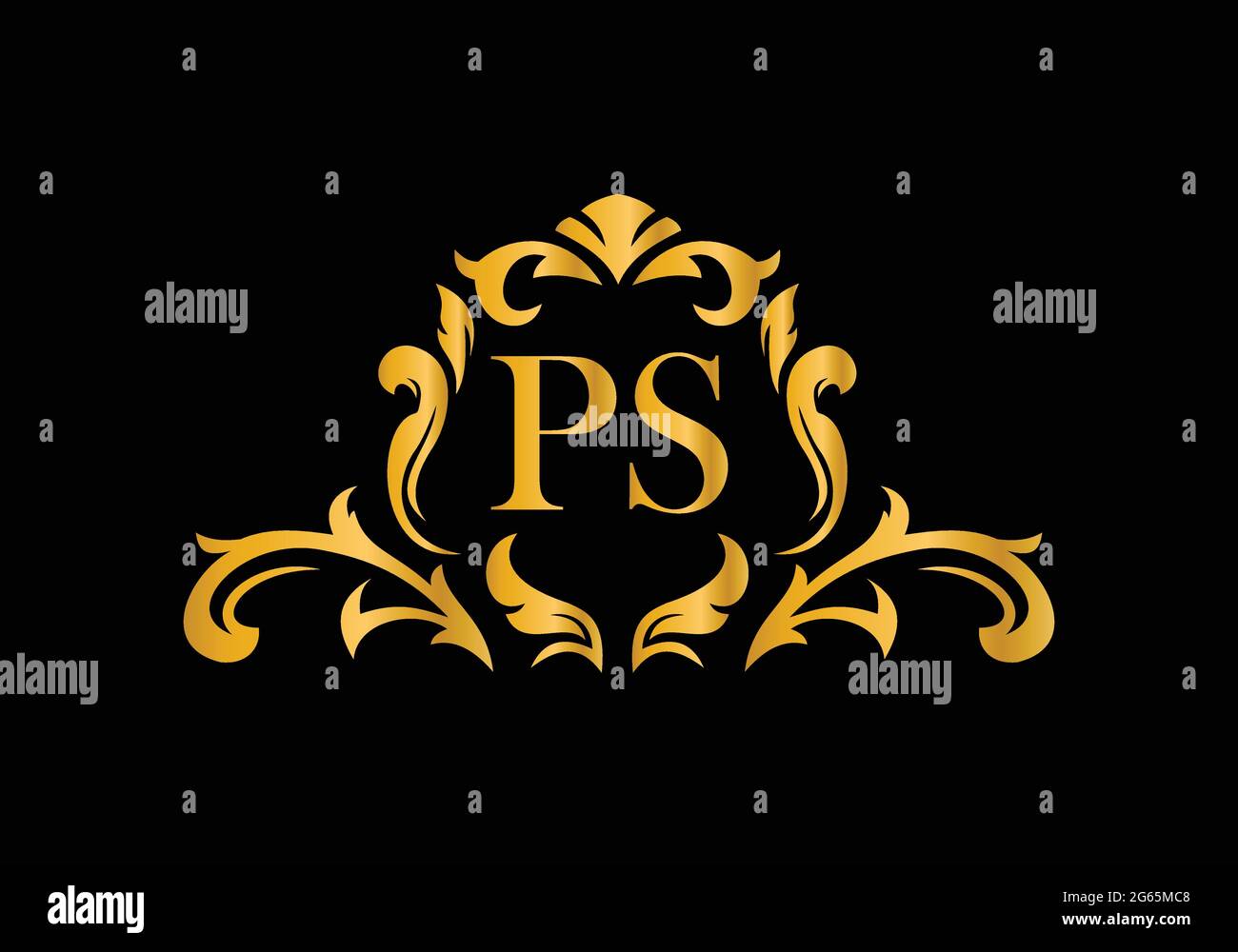 Initials P S Logo Luxurious Golden Stock Vector (Royalty Free