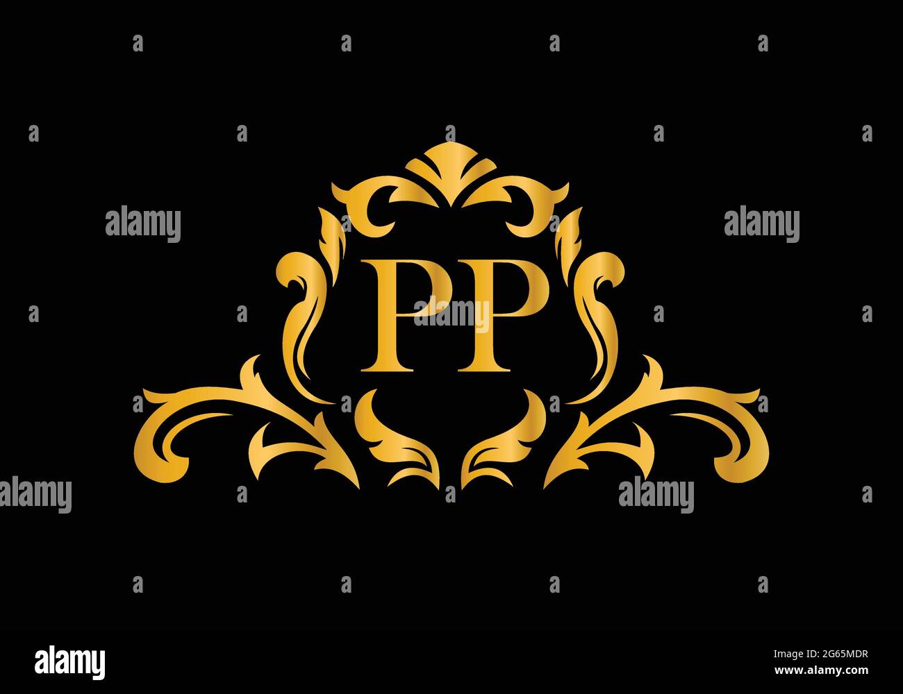 Luxury Alphabet letters PP. Golden Floral alphabet . Monogram initials perfectly for wedding invitations, greeting card, logo, and other design. Stock Vector