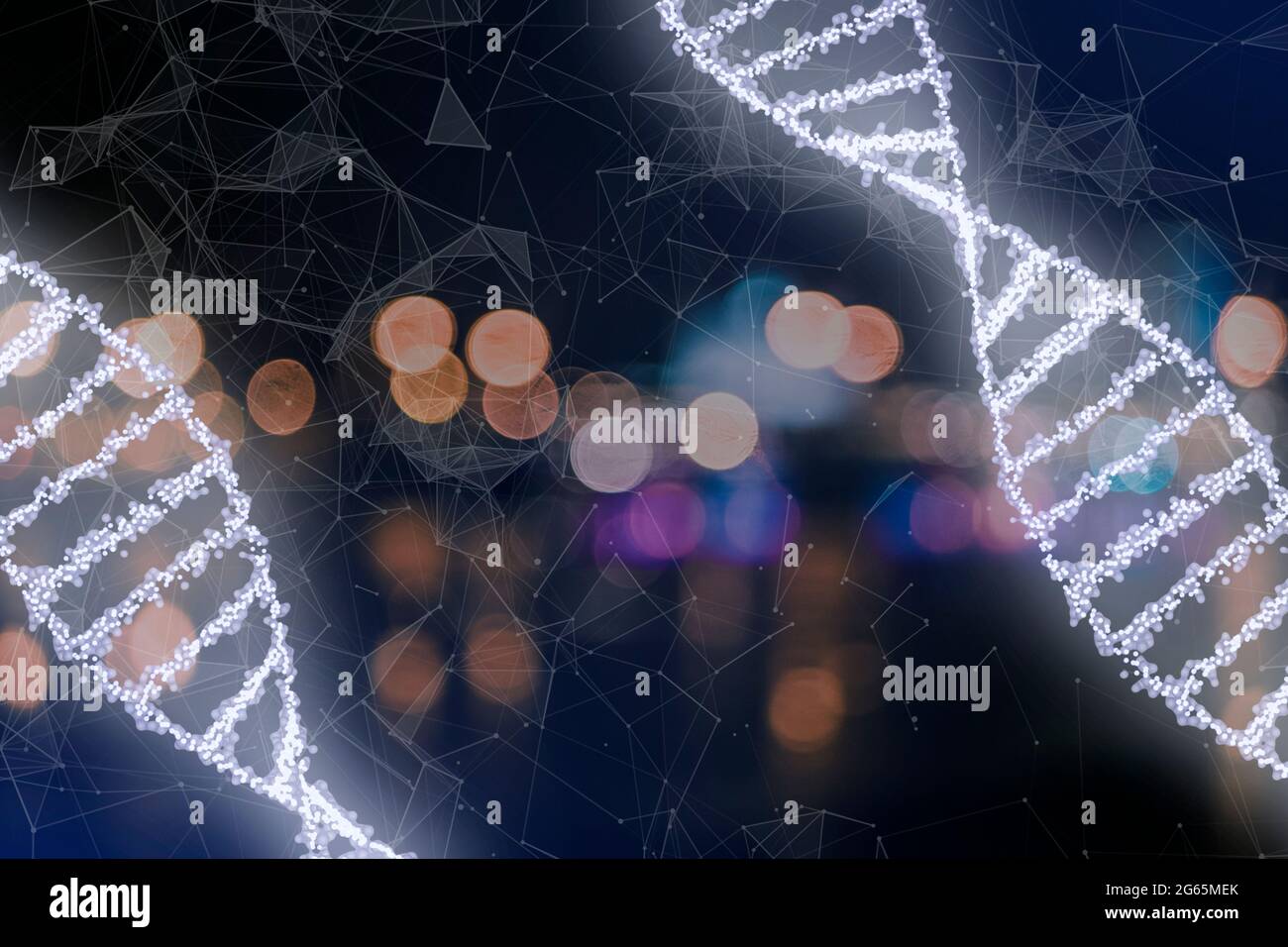 digital futuristic dna spiral, medicine interface technology Stock Photo