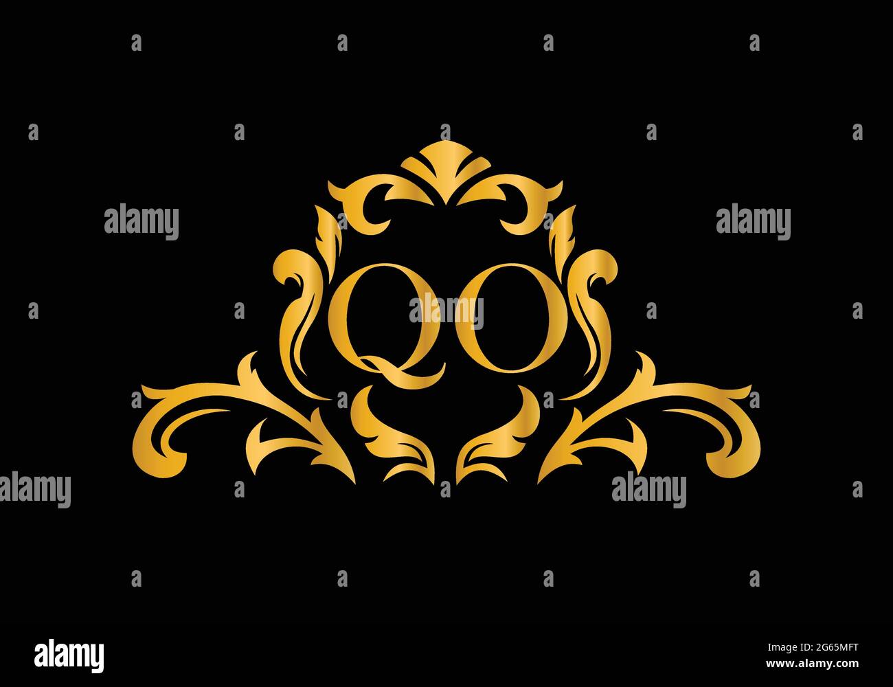 Luxury Alphabet letters QO. Golden Floral alphabet . Monogram initials perfectly for wedding invitations, greeting card, logo, and other design. Stock Vector