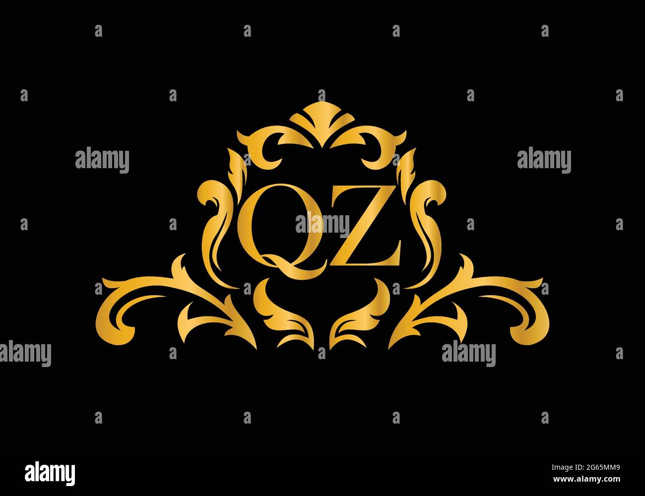 Luxury Alphabet letters QZ. Golden Floral alphabet . Monogram initials perfectly for wedding invitations, greeting card, logo, and other design. Stock Vector