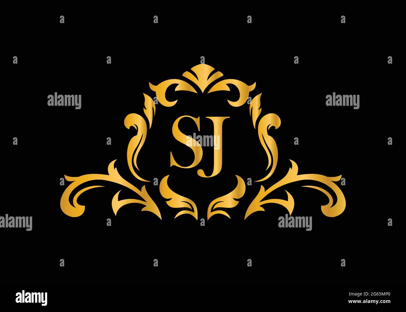 Luxury Alphabet letters SJ. Golden Floral alphabet . Monogram initials perfectly for wedding invitations, greeting card, logo, and other design. Stock Vector