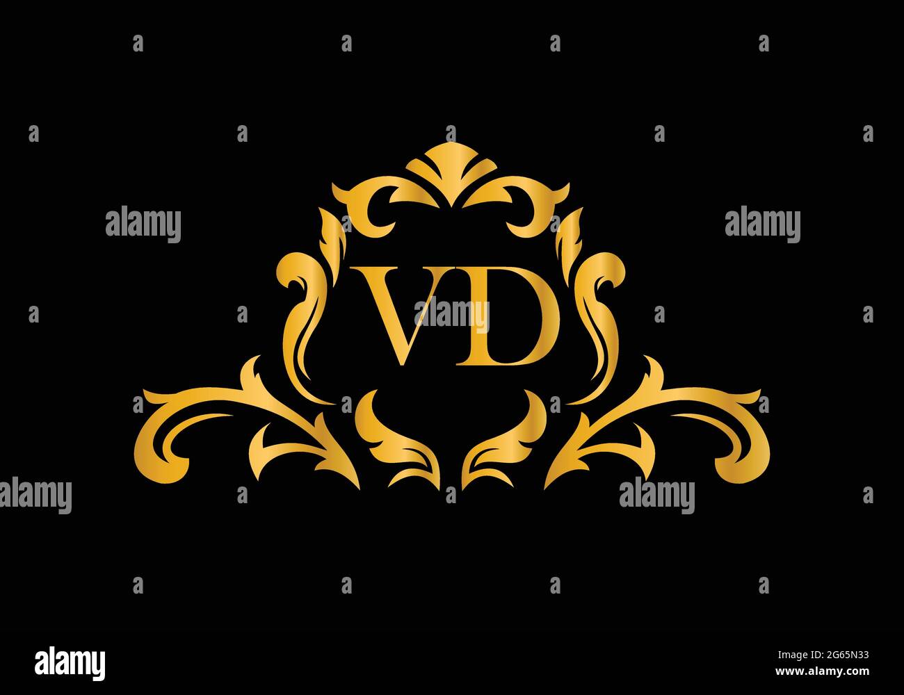 Luxury Alphabet letters VD. Golden Floral alphabet . Monogram initials perfectly for wedding invitations, greeting card, logo, and other design. Stock Vector
