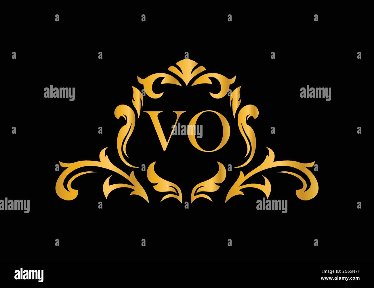 Luxury Alphabet letters OV. Golden Floral alphabet . Monogram initials perfectly for wedding invitations, greeting card, logo, and other design. Stock Vector