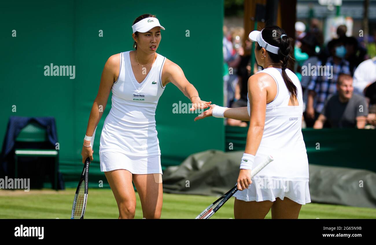 Latisha Chan and Hao-Ching Chan of Chinese Taipeh playing doubles at The Championships Wimbledon 2021, Grand Slam tennis tournament on July 2, 2021 at All England Lawn Tennis and Croquet Club in London, England - Photo Rob Prange / Spain DPPI / DPPI Stock Photo