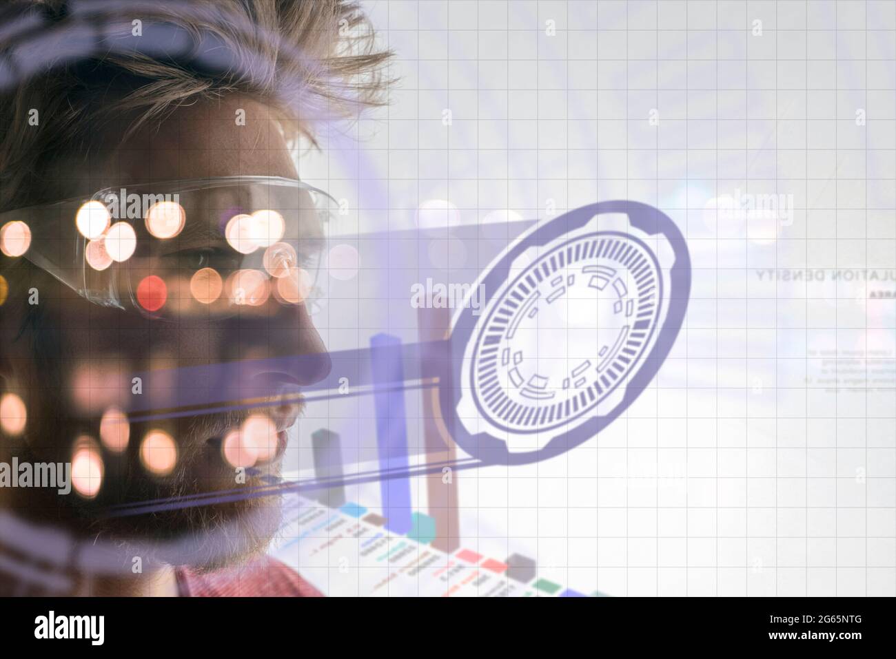 virtual binary computer code in front of young mans face Stock Photo ...
