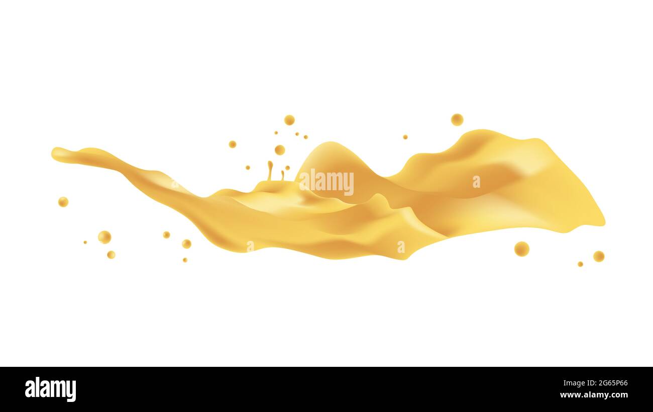 yellow liquid splash realistic drops and splashes isolated on white background fruits juice splashing concept horizontal Stock Vector