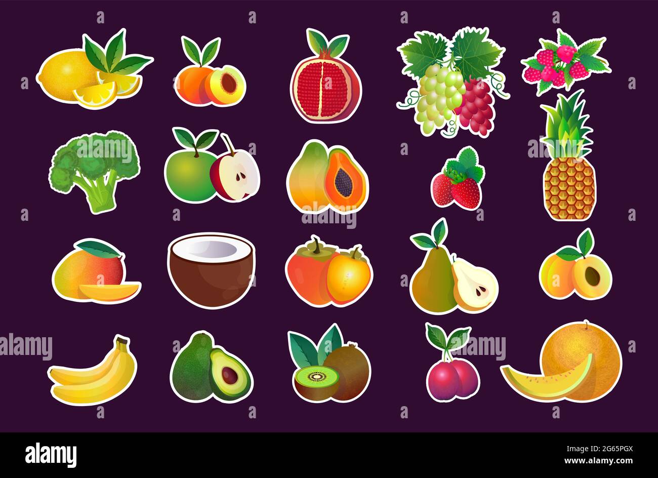 set various fresh juicy fruits collection healthy natural food concept ...