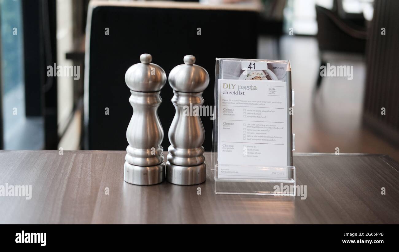 Salt and Pepper Shakers on Table meunFine Dining Buffet Gourmet Cuisine