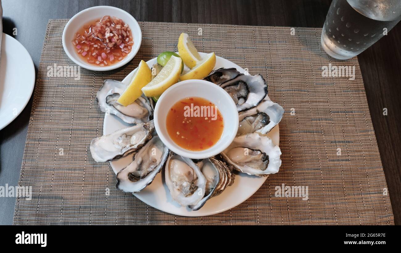 Oysters Shellfish Fine Dining Buffet Gourmet Cuisine Bangkok Thailand Stock Photo
