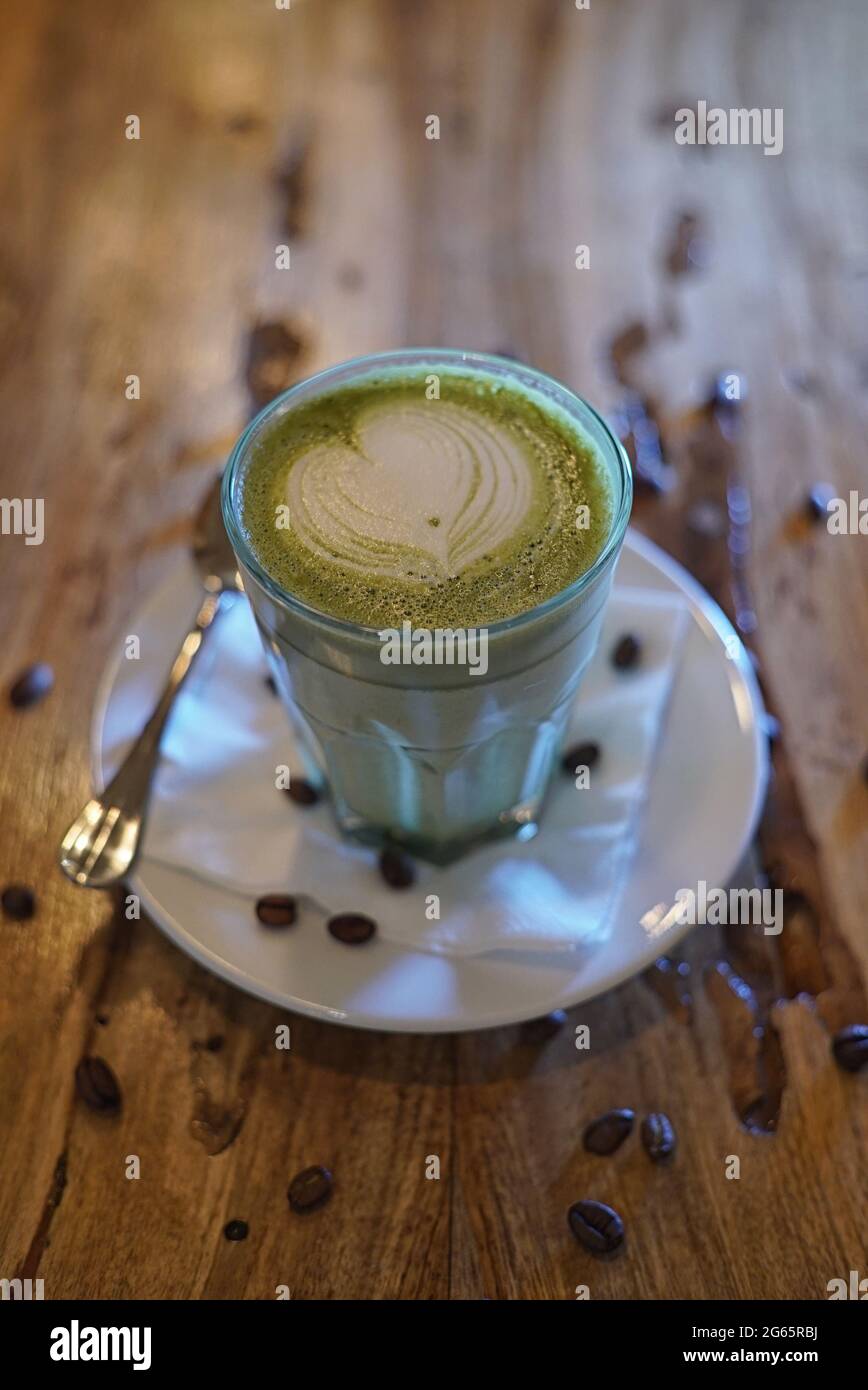 Beautiful Heart pattern of hot coffee latte art Stock Photo