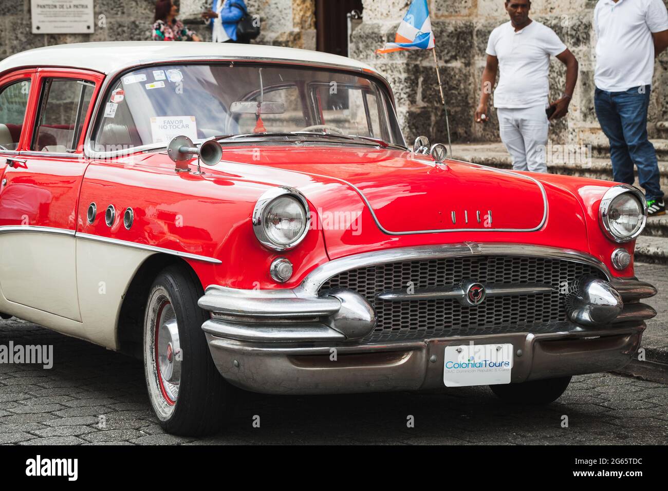 Santo Domingo, Dominican Republic - January 11, 2020: Red oldtimer. Vintage 1955 Buick Special Sedan car, Model 41 Stock Photo