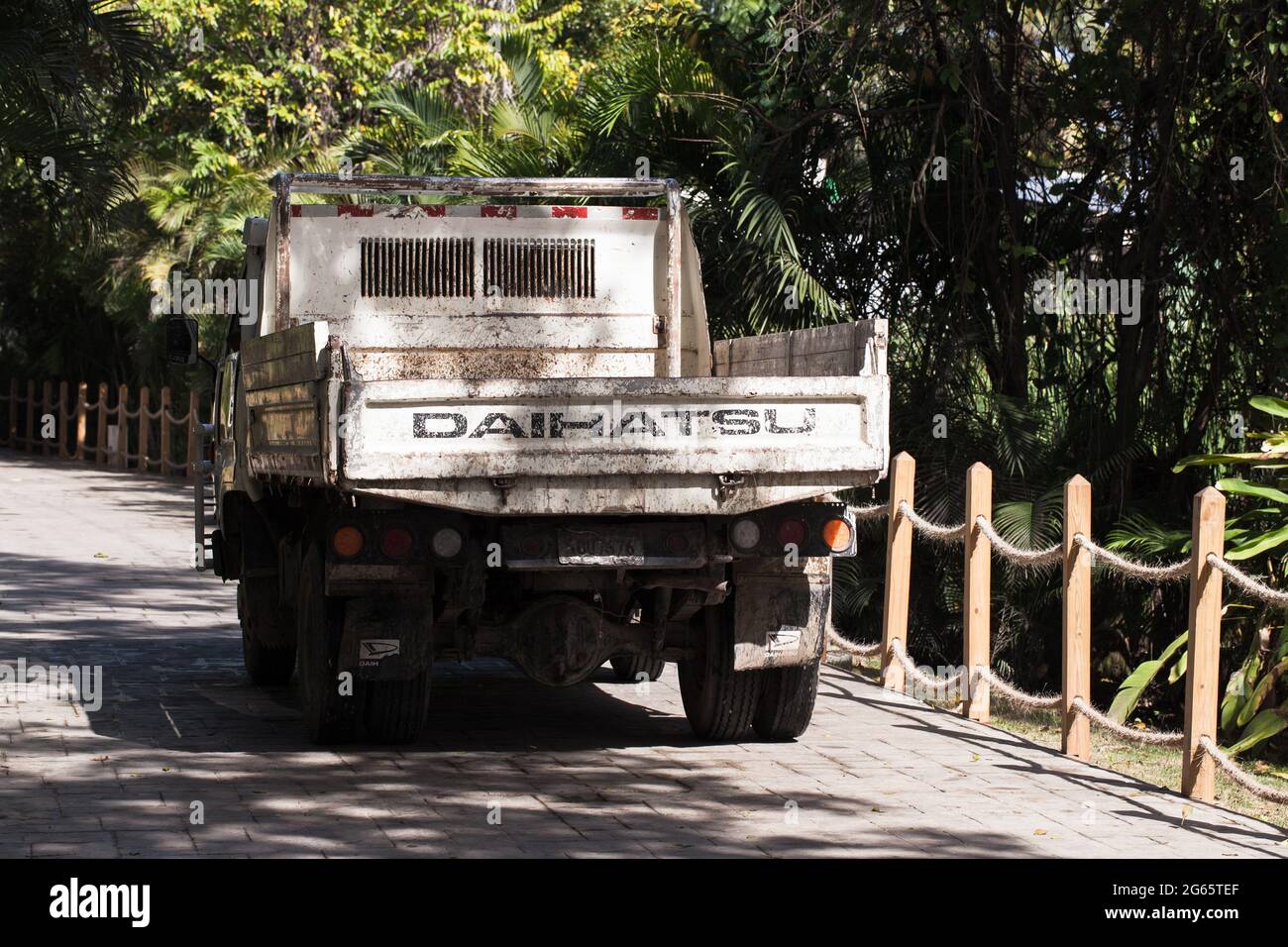 Bavaro, Dominican Republic - January 15, 2020: Rear view of Daihatsu Delta medium-duty truck Stock Photo