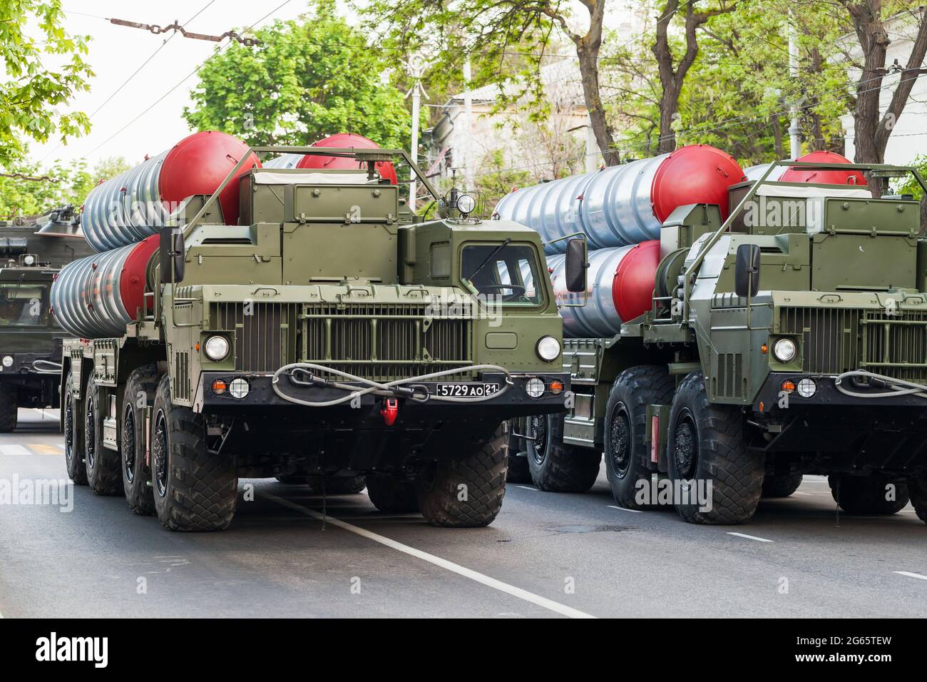 Sevastopol, Crimea - May 5, 2018: S-300 missile systems are on the military parade in honor of victory day Stock Photo