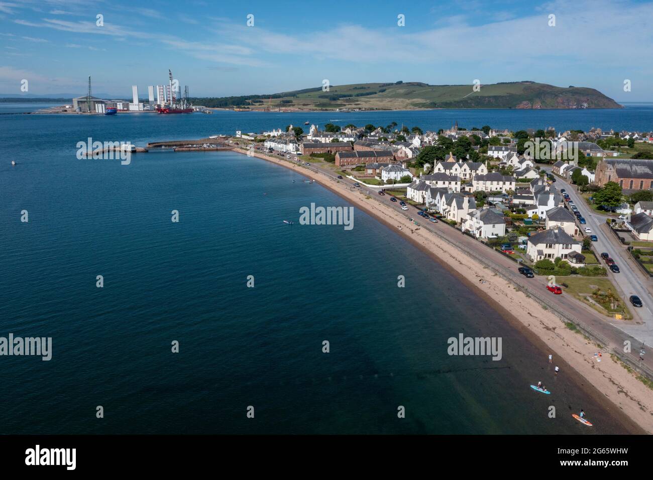 Aerial view of Nigg Bay and Cromarty village on the Black Isle which