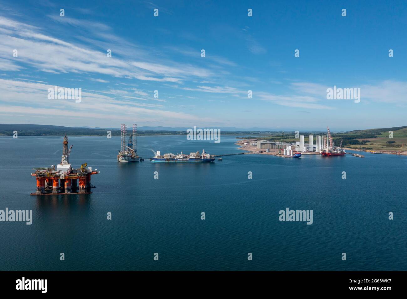 Aerial view of Nigg bay at the mouth of the Cromarty Firth, Ross and Cromarty, Scotland, UK. Stock Photo