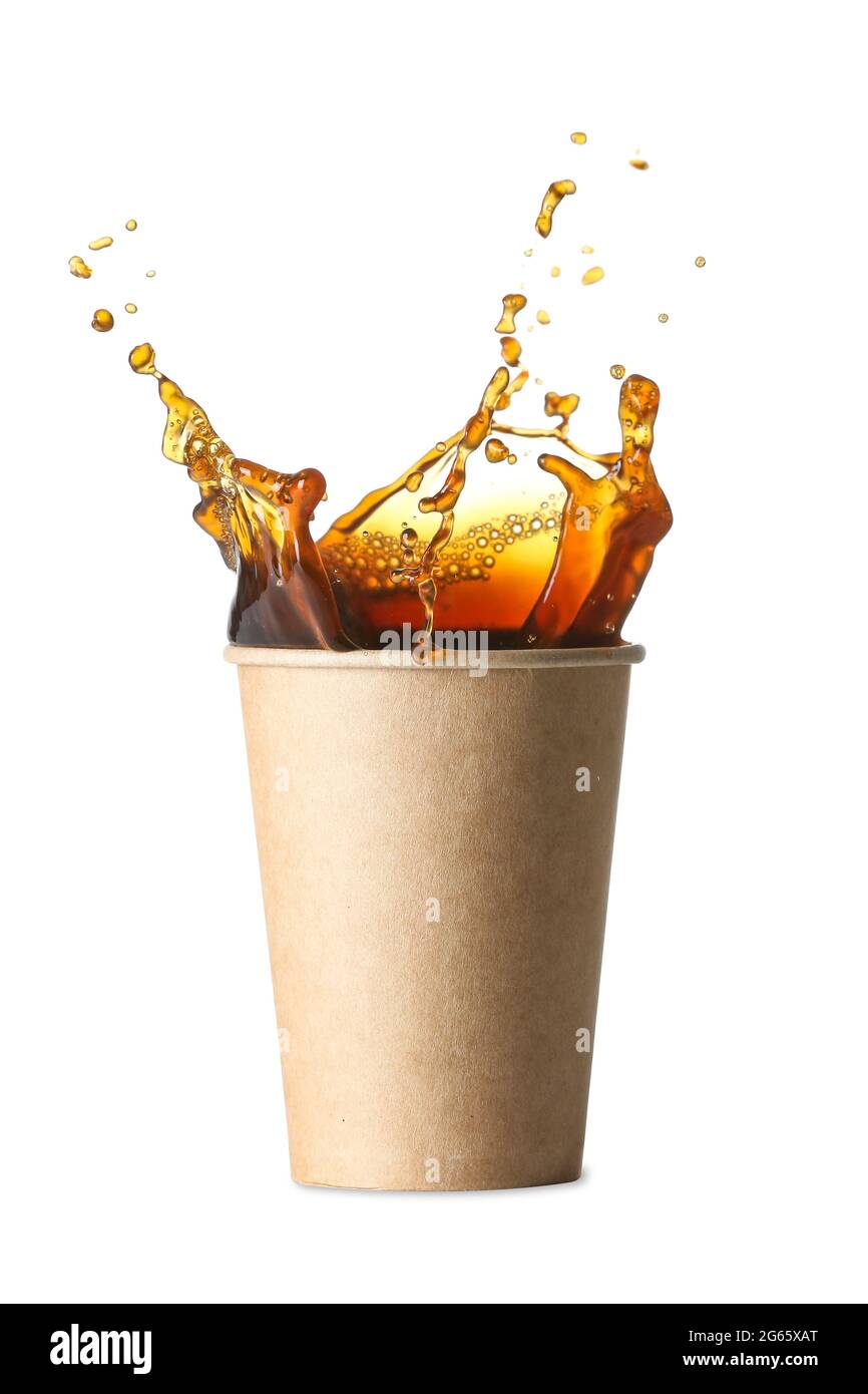 Paper Splashed Coffee Splash of coffee in paper cup on white background Stock Photo - Alamy