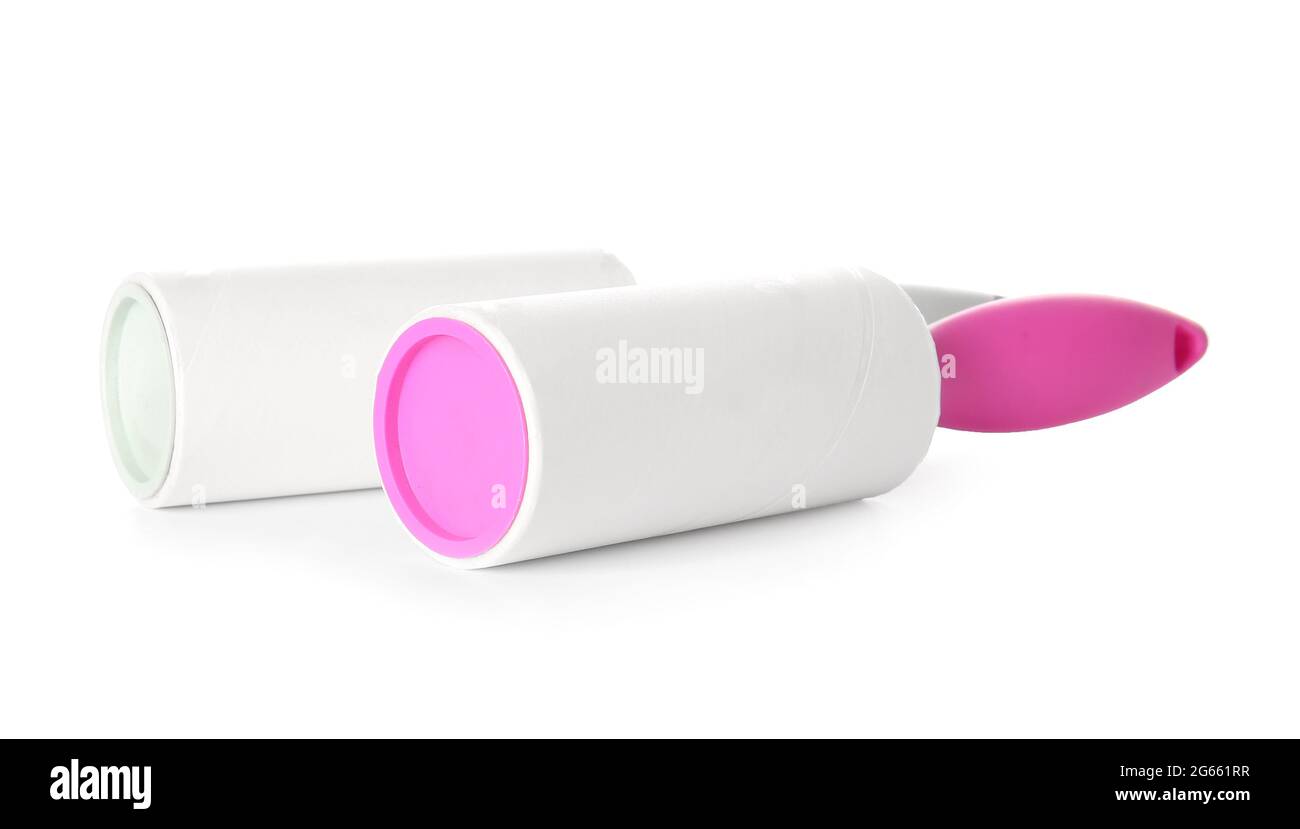 Lint rollers on white background Stock Photo