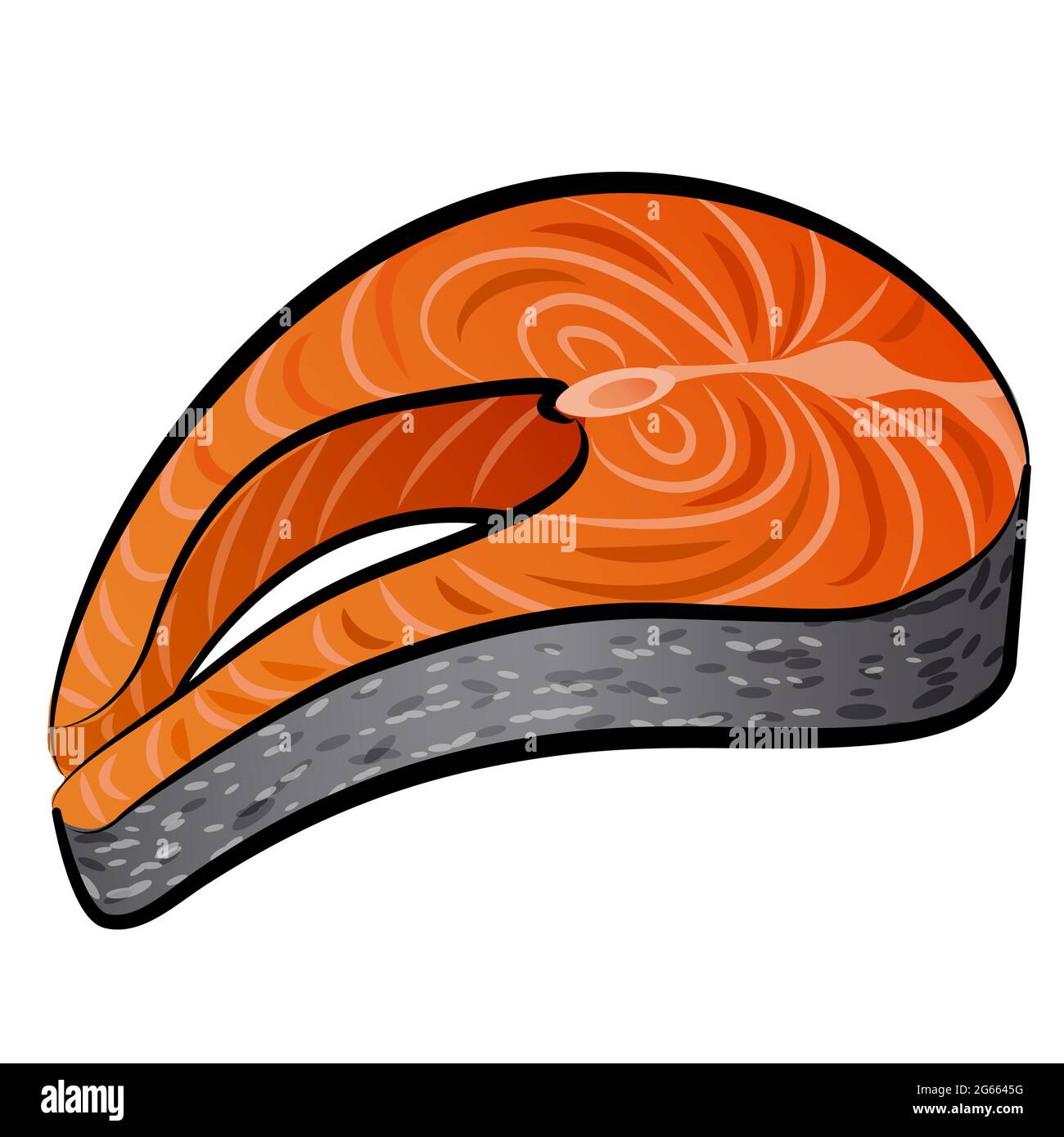 illustration of the raw salmon steak slice on the white background Stock Vector