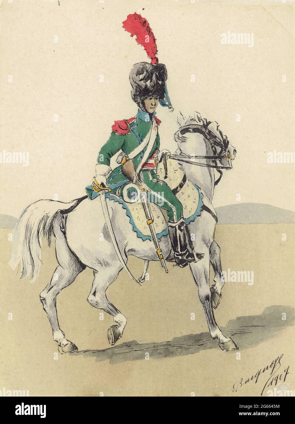 cavalier de la compagnie d'élite du 16e régiment de chasseurs à cheval sous le 1er Empire Stock Photo