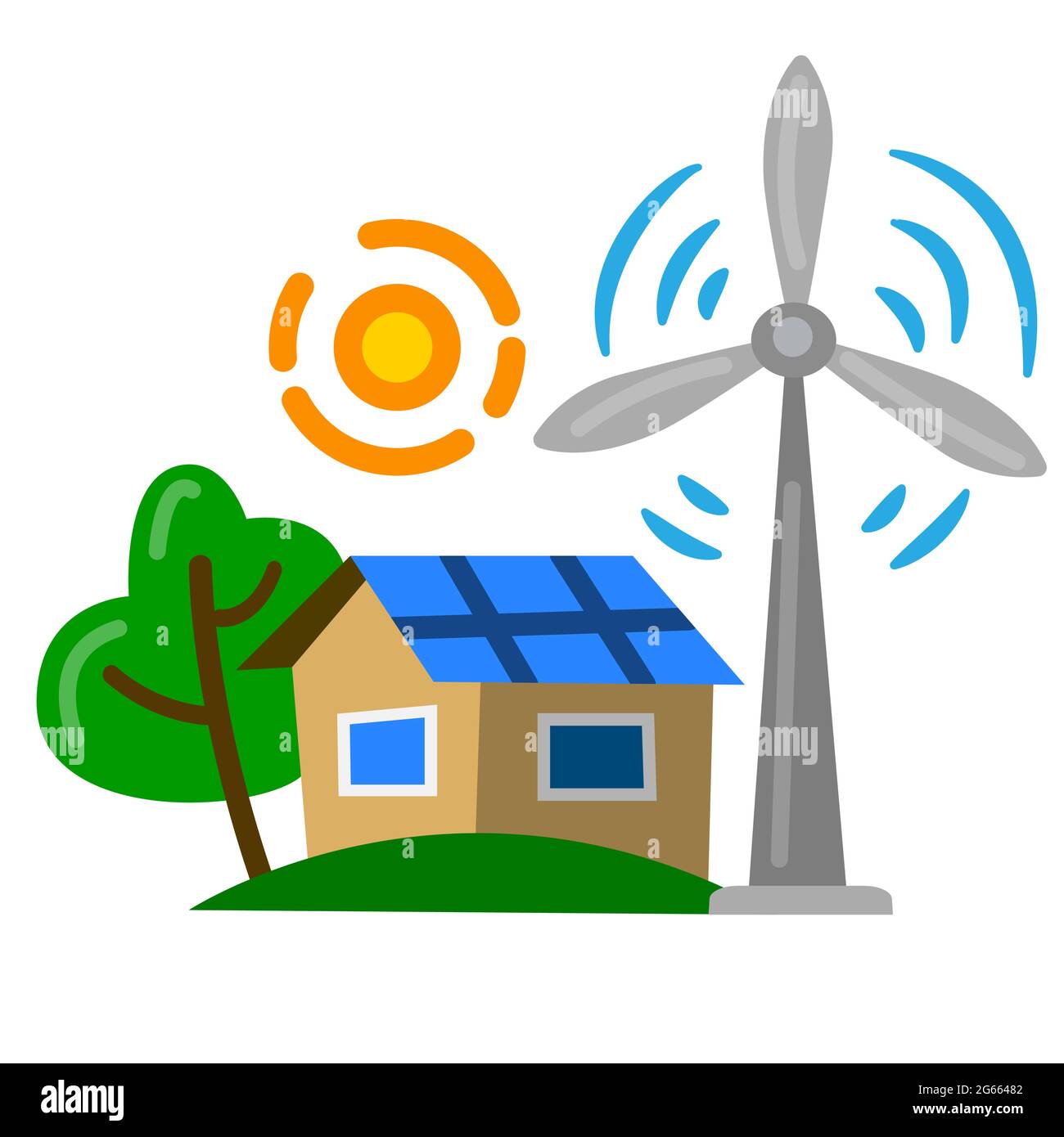 Illustration of the Eco Green Farming Home and Windmill Turbine Icon. Stock Vector