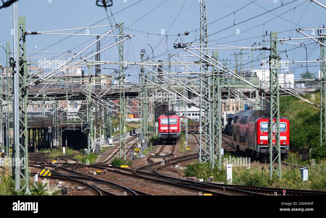 Dresden, Germany. 03rd July, 2021. View from Dresden main station in  northwest direction. From 3 July to 5 September, a DB IC train runs on  Saturdays and Sundays on the route between
