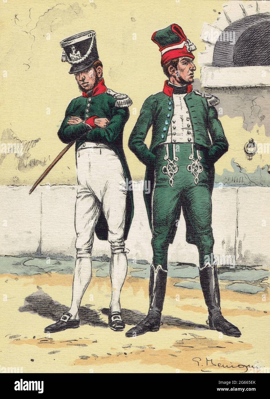 sous-officiers du 8e régiment de hussards en tenue de ville, 1er Empire Stock Photo