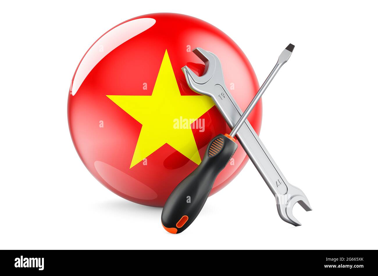 Service and repair in Vietnam concept. Screwdriver and wrench with