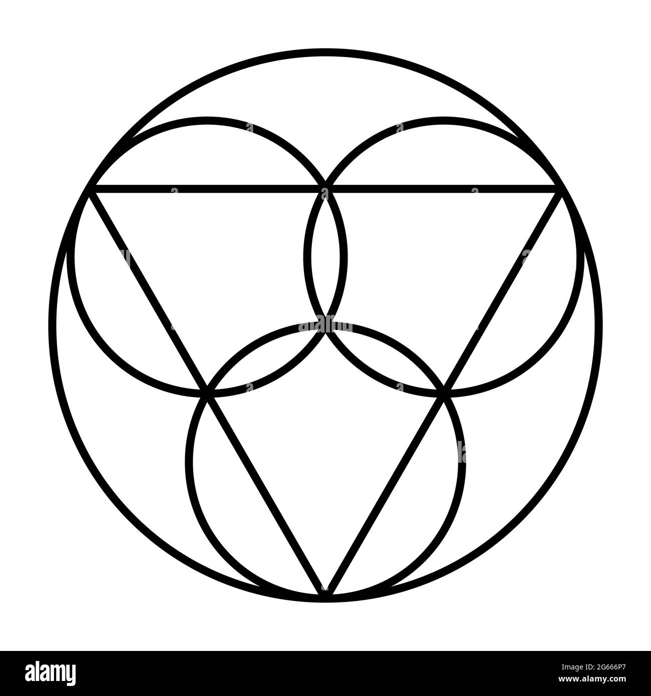 Trinity symbol. Three circles, representing the coeternal and consubstantial persons Father, the Son Jesus Christ and the Holy Spirit. Stock Photo